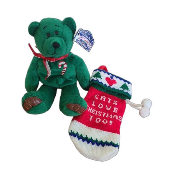 Limited Treasures Holiday Edition Sugar Cane Teddy Bear & Cat Christmas Stocking - Picture 1 of 14